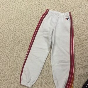 Aviator Nation Size 8 side stripe white sweatpants